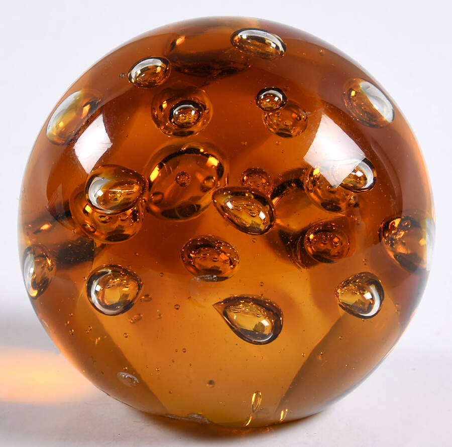 Art Glass Paperweights Amber Sphere-Large Bubbles - No Box by Unknown Mfg Collectibles-1