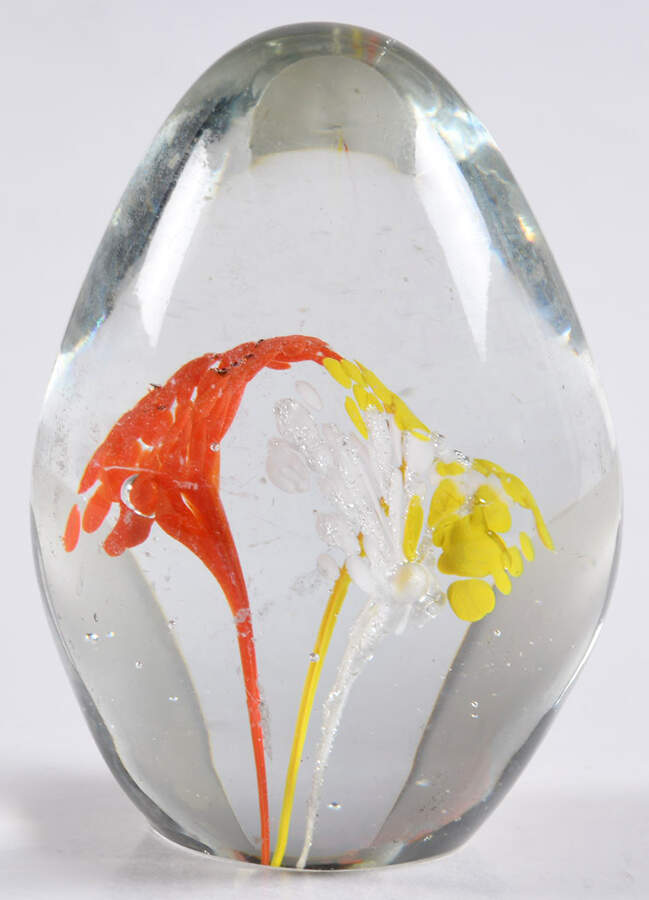 Art Glass Paperweights Egg-Red,Yellow,And White Sprays - No Box by Unknown Mfg Collectibles-1