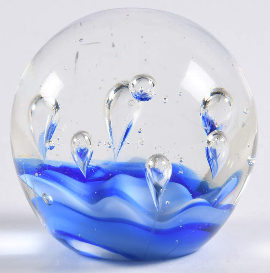 Art Glass Paperweights Blue Swirl Controled Bubbles - No Box by Unknown Mfg Collectibles-1