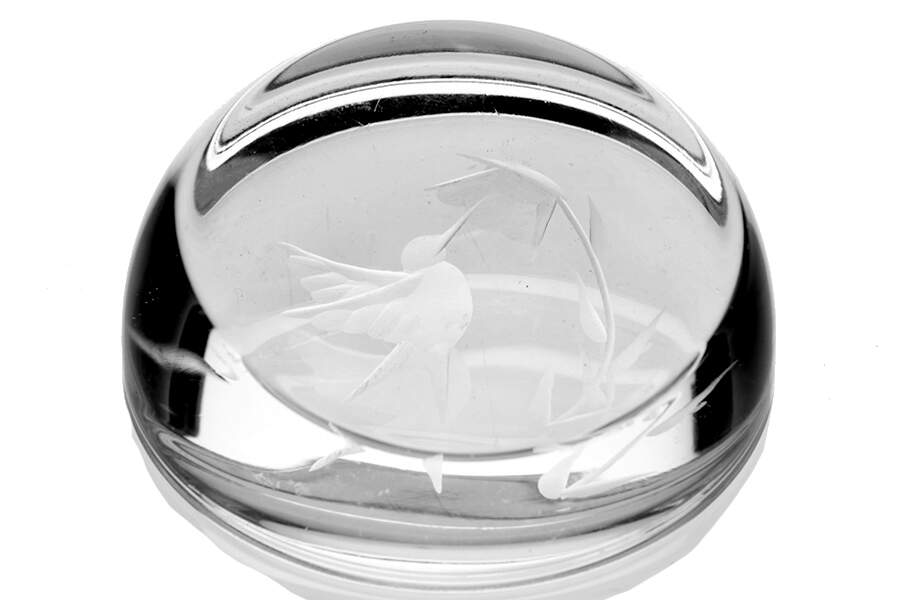 Art Glass Paperweights Clear, Round With Hummingbird  - No Box by Unknown Mfg Collectibles-1