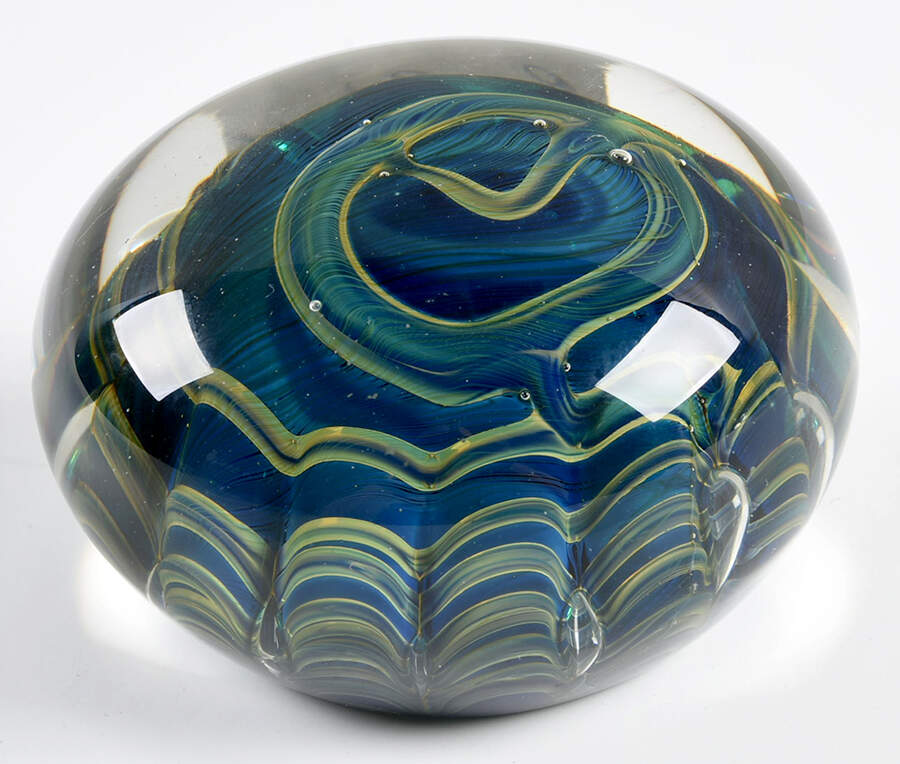 Art Glass Paperweights Blue Green Swirls - No Box by Unknown Mfg Collectibles-1