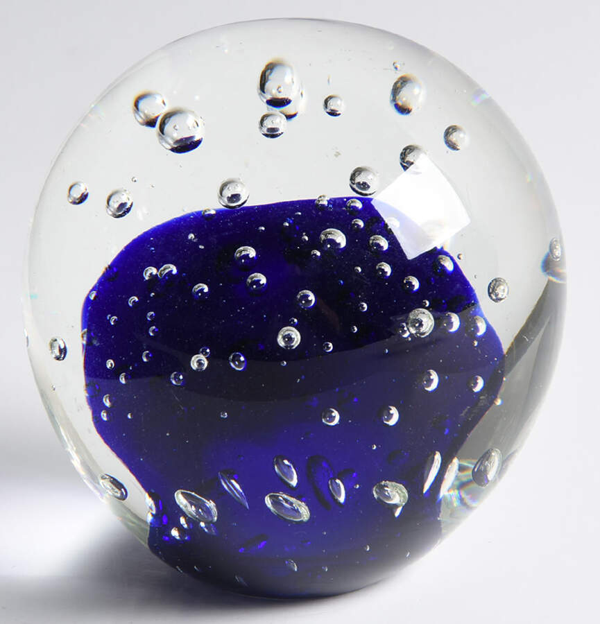 Art Glass Paperweights Sphere With Cobalt And Bubbles - No Box by Unknown Mfg Collectibles-1
