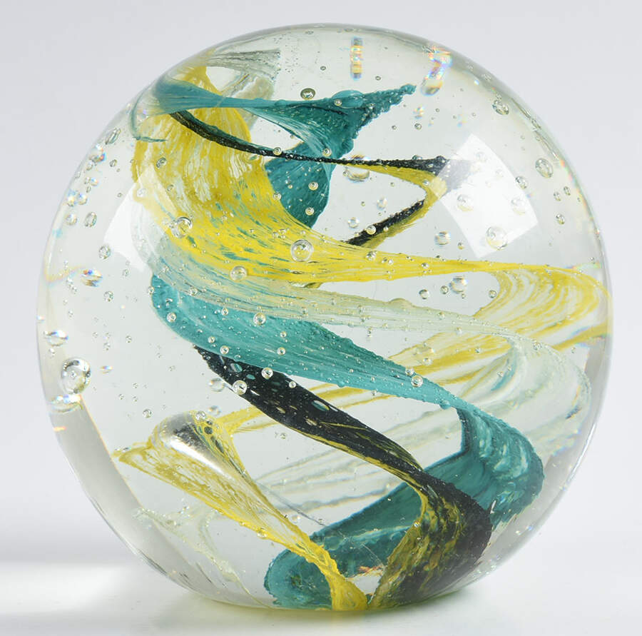 Art Glass Paperweights Black,Yellow,Teal Swirl - No Box by Unknown Mfg Collectibles-1