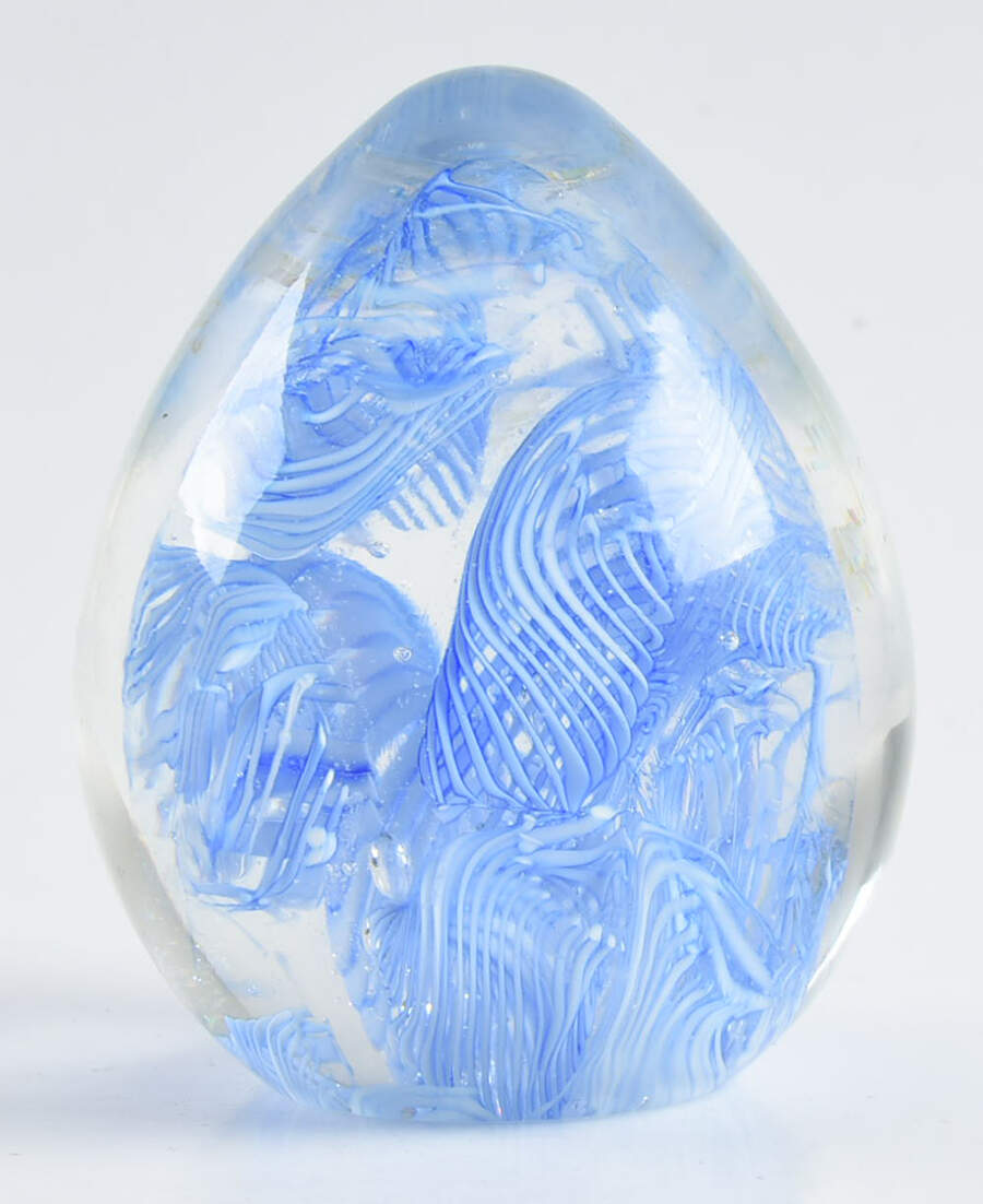 Art Glass Paperweights Egg Shape Blue And White - No Box by Unknown Mfg Collectibles-1