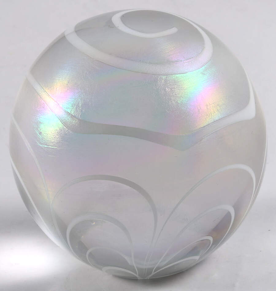 Art Glass Paperweights Sphere-Iridescent,White Swirls & Loops  - No Box by Unknown Mfg Collectibles-1