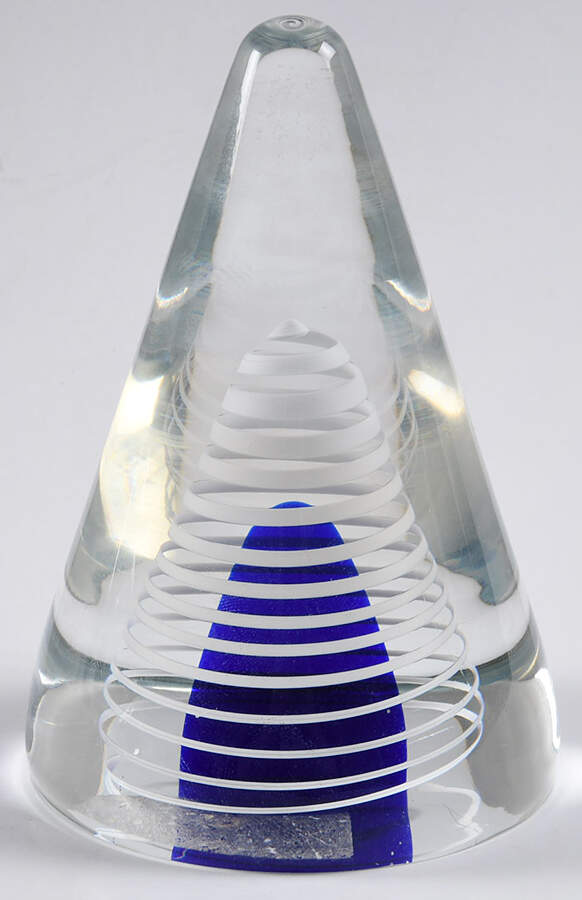 Art Glass Paperweights Cone-Blue Bubble, White Spiral - No Box by Unknown Mfg Collectibles-1
