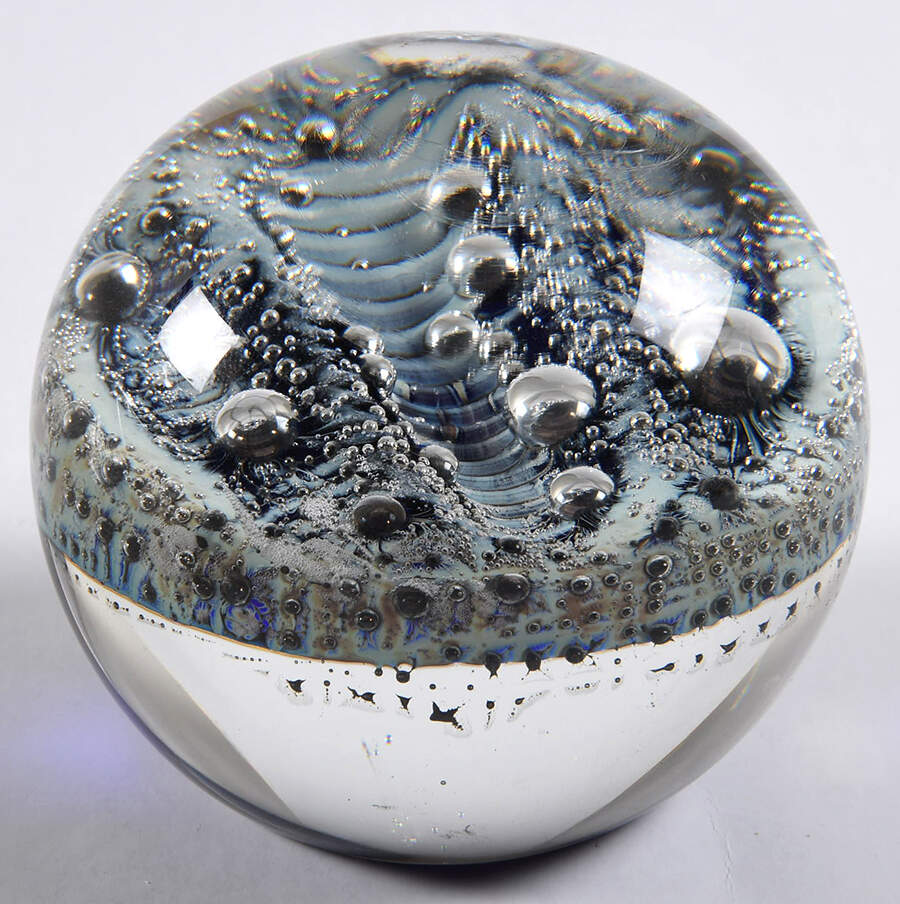 Art Glass Paperweights Black,Blue,Controlled Bubbles - No Box by Unknown Mfg Collectibles-1