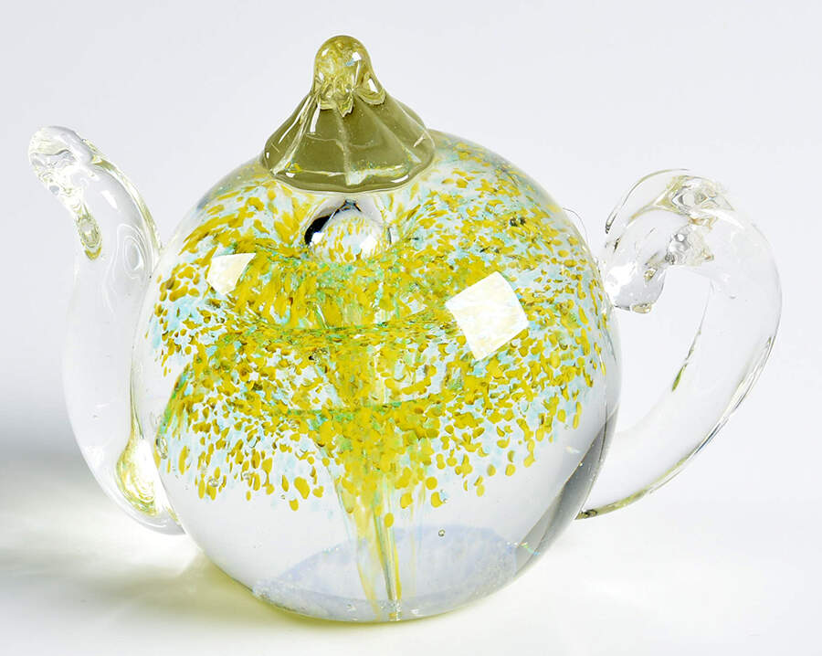 Art Glass Paperweights Teapot-Yellow Sprays  - No Box by Unknown Mfg Collectibles-1