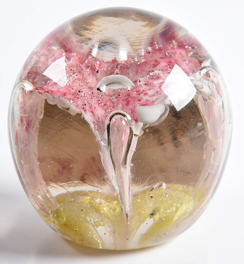 Art Glass Paperweights Pink Stem Controlled Bubble - No Box by Unknown Mfg Collectibles-1