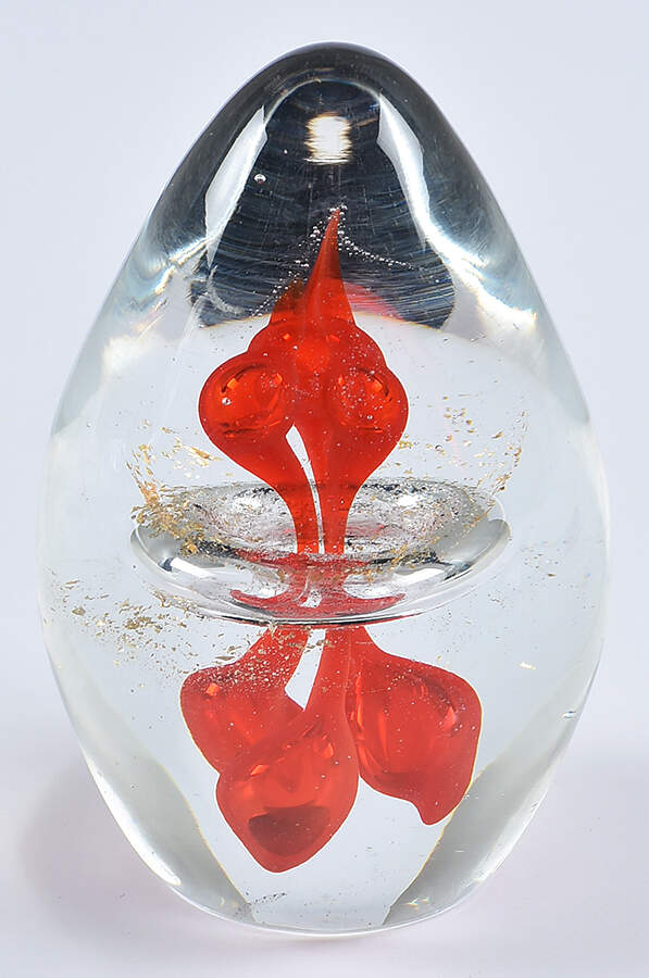 Art Glass Paperweights Egg-Red Bubbles,Clear Ring - No Box by Unknown Mfg Collectibles-1