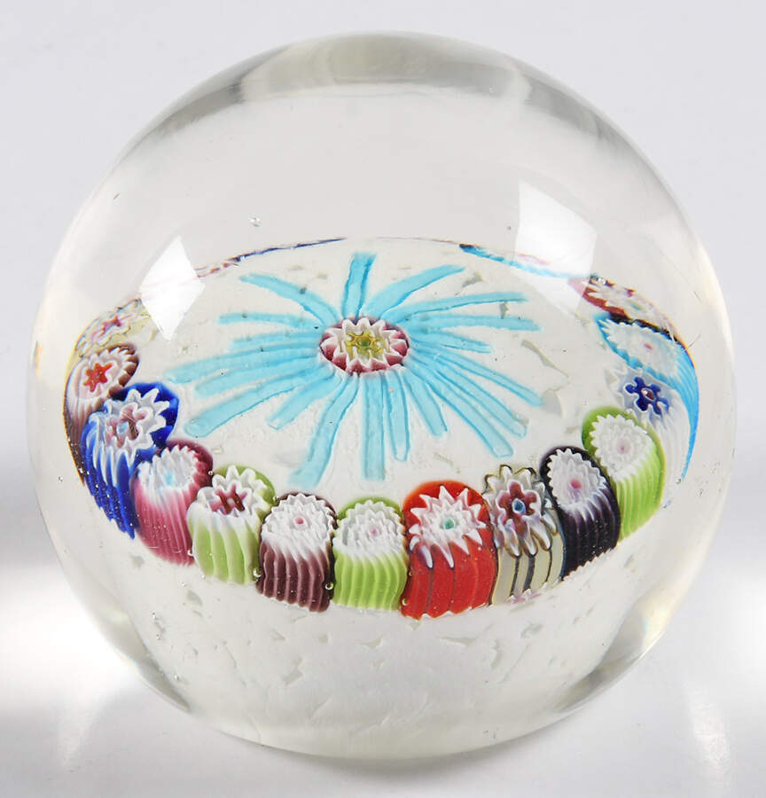 Art Glass Paperweights Millefiore-Blue Center Flower - No Box by Unknown Mfg Collectibles-1