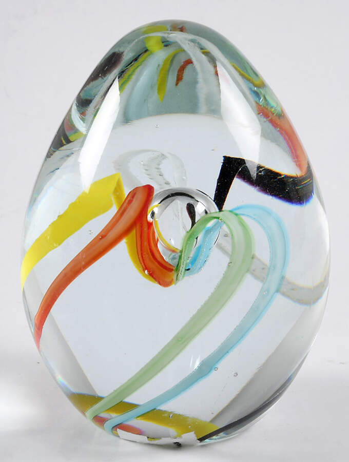 Art Glass Paperweights Egg-Multicolor Lines,Bubble Center - No Box by Unknown Mfg Collectibles-1