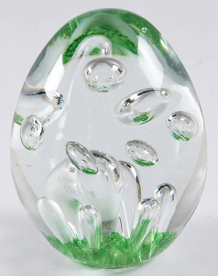 Art Glass Paperweights Egg-Greenbottom, Large Bubbles - No Box by Unknown Mfg Collectibles-1