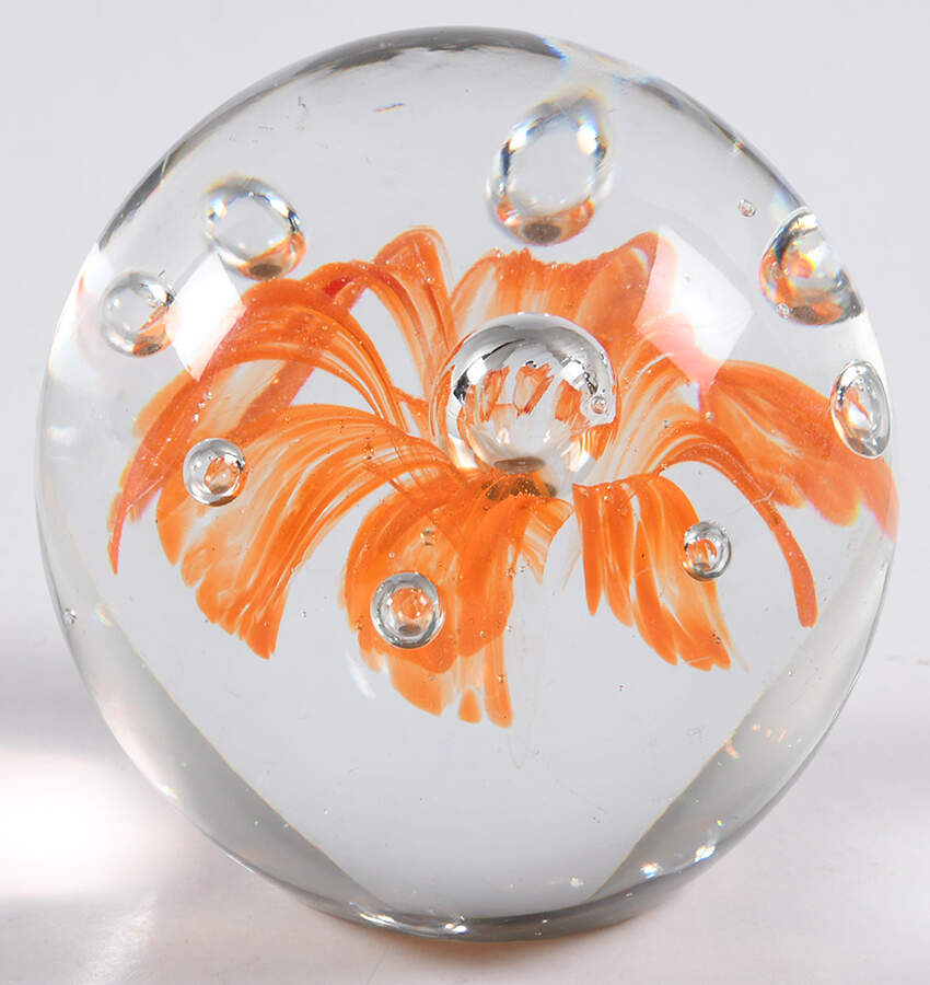 Art Glass Paperweights Orange Flower,Controlled Bubbles - No Box by Unknown Mfg Collectibles-1
