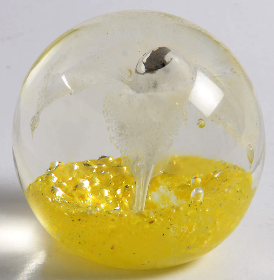 Art Glass Paperweights White Flower,Yellow Base - No Box by Unknown Mfg Collectibles-1