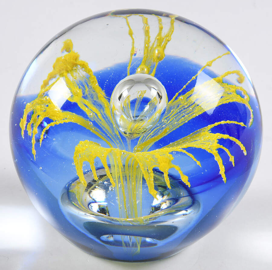 Art Glass Paperweights Yellow Flower,Bubble,Ring,Cobalt - No Box by Unknown Mfg Collectibles-1