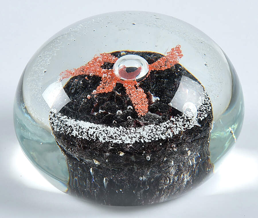 Art Glass Paperweights Brown Chip Base Bubble Flower - No Box by Unknown Mfg Collectibles-1