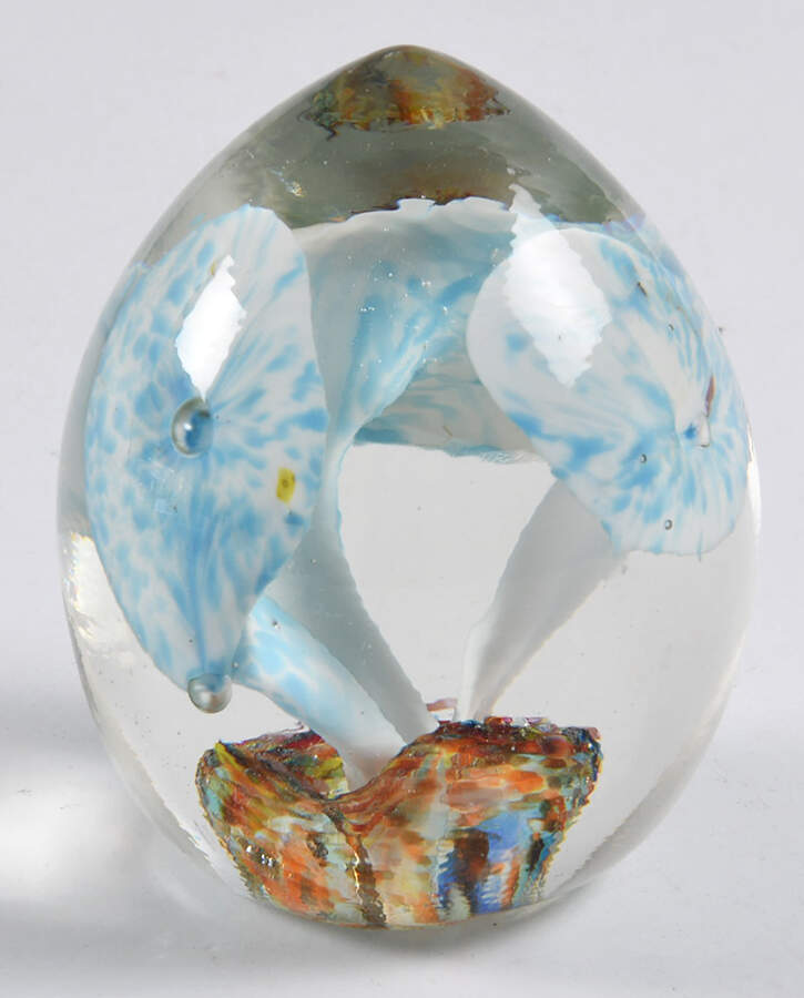 Art Glass Paperweights Egg-Blue & White Tulips - No Box by Unknown Mfg Collectibles-1