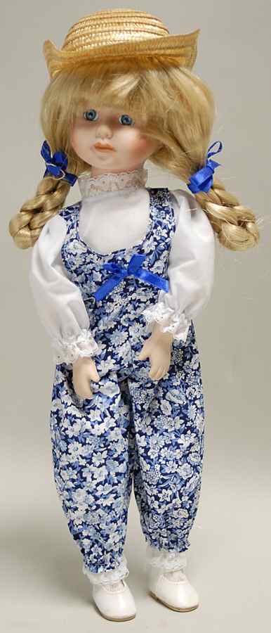 Porcelain Dolls Porcelain Doll-Blue Dress - Boxed by Unknown Mfg Collectibles-1