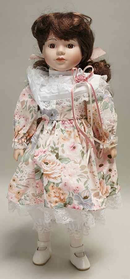 Porcelain Dolls Porcelain Doll-Floral Dress - Boxed by Unknown Mfg Collectibles-1