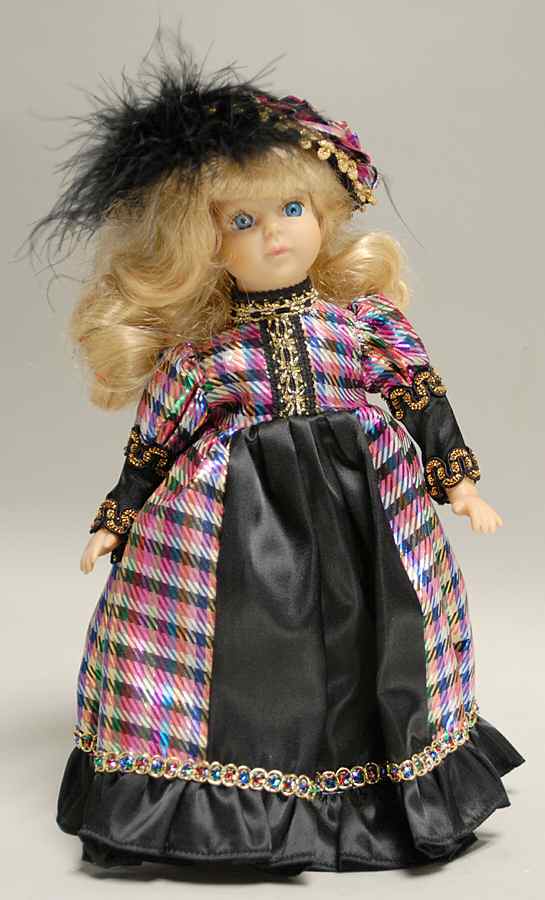 Porcelain Dolls Doll W/ Muti Color Dress - Boxed by Unknown Mfg Collectibles-1