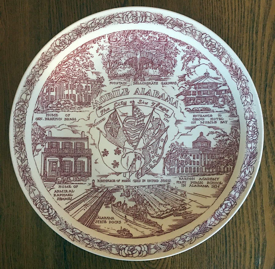 City Plates Mobile Alabama-Red - No Box-Alabama Motif 2-Red by Vernon Kilns-1
