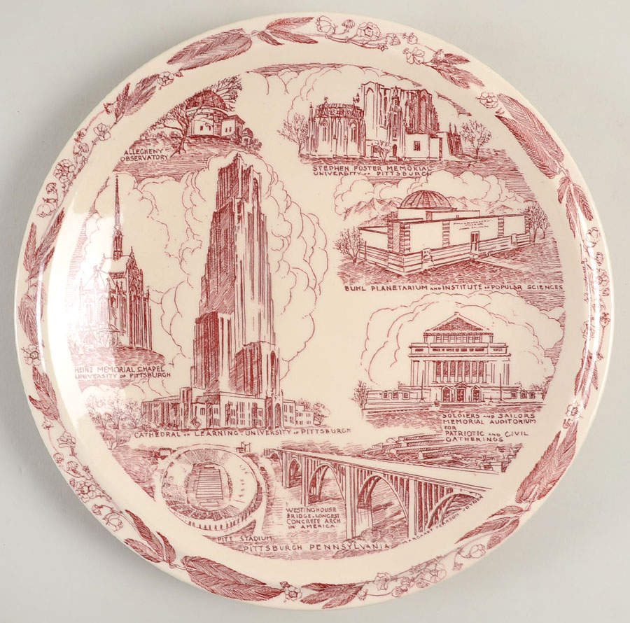 City Plates Pittsburgh Pennsylvania-Red - No Box-Pennsylvania Motif 2-Red by Vernon Kilns-1