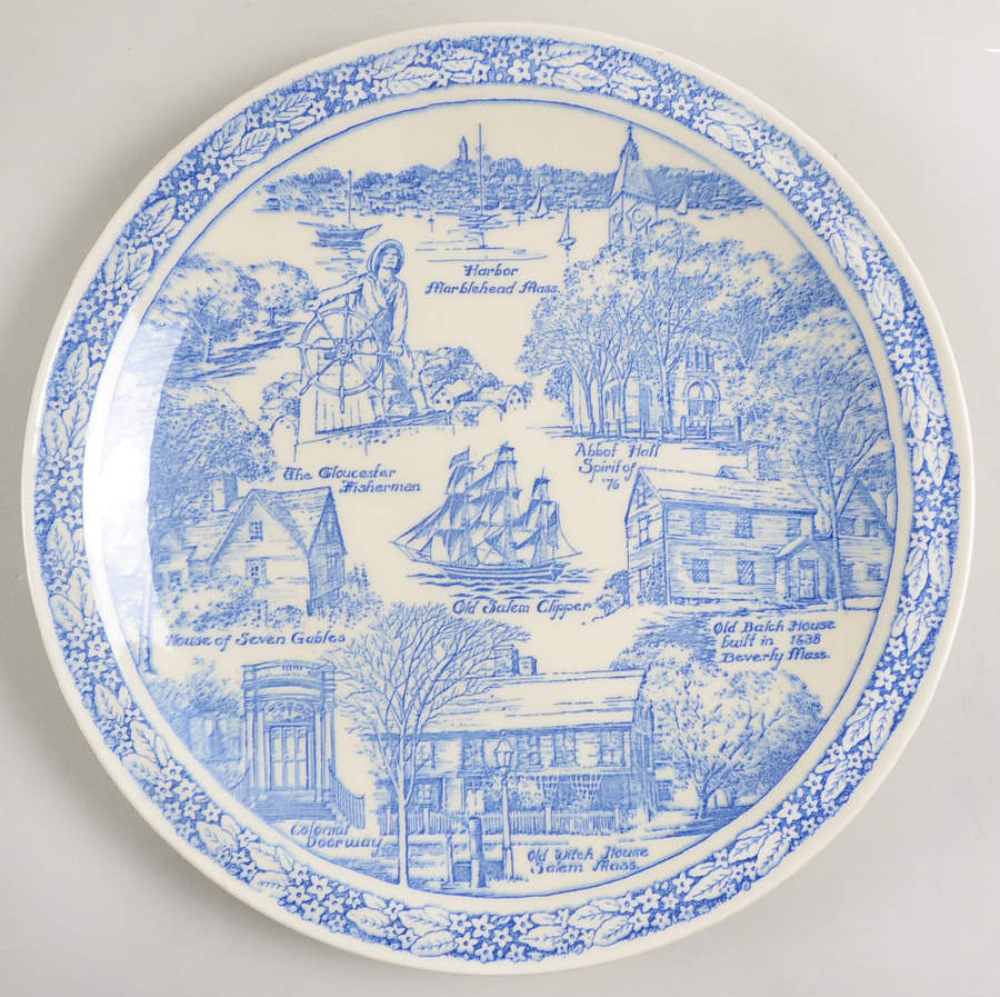 City Plates Salem Massachusetts-Blue - No Box-Massachusetts Motif 1-Blue by Vernon Kilns-1