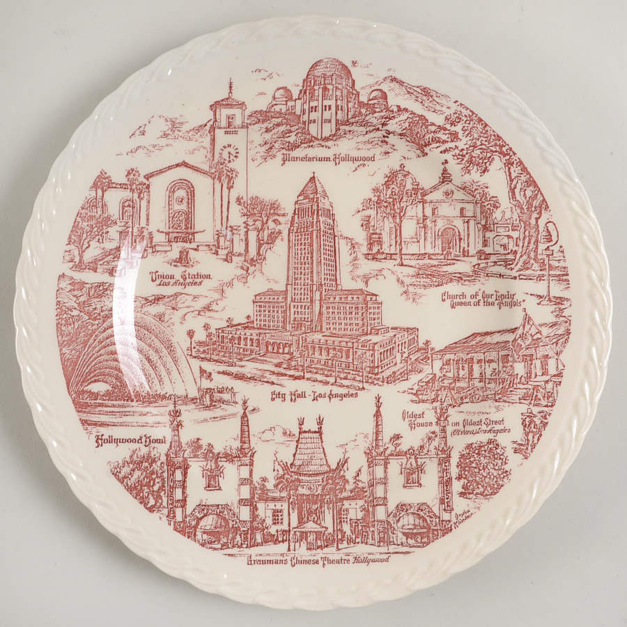 City Plates Los Angeles California - No Box-California Motif3-Red Swirl by Vernon Kilns-1