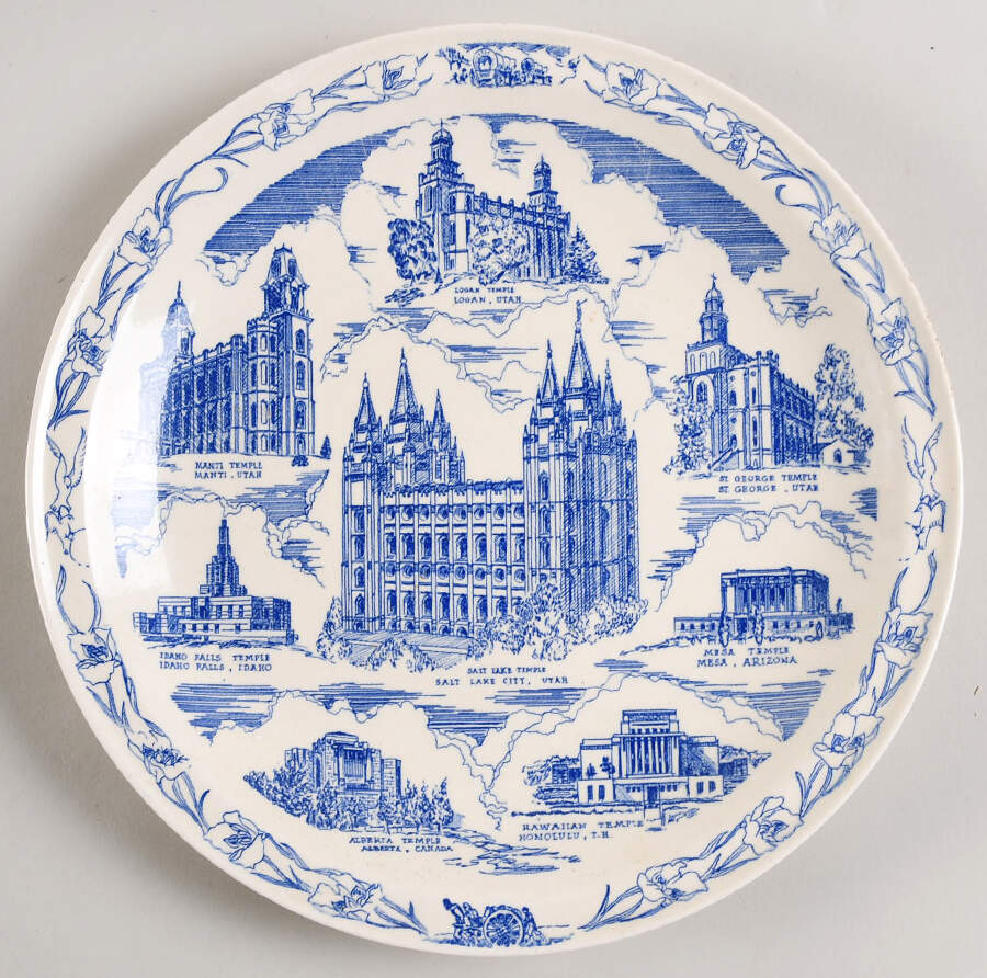 City Plates Salt Lake City Utah-Blue - No Box-Utah Motif 2-Blue by Vernon Kilns-1