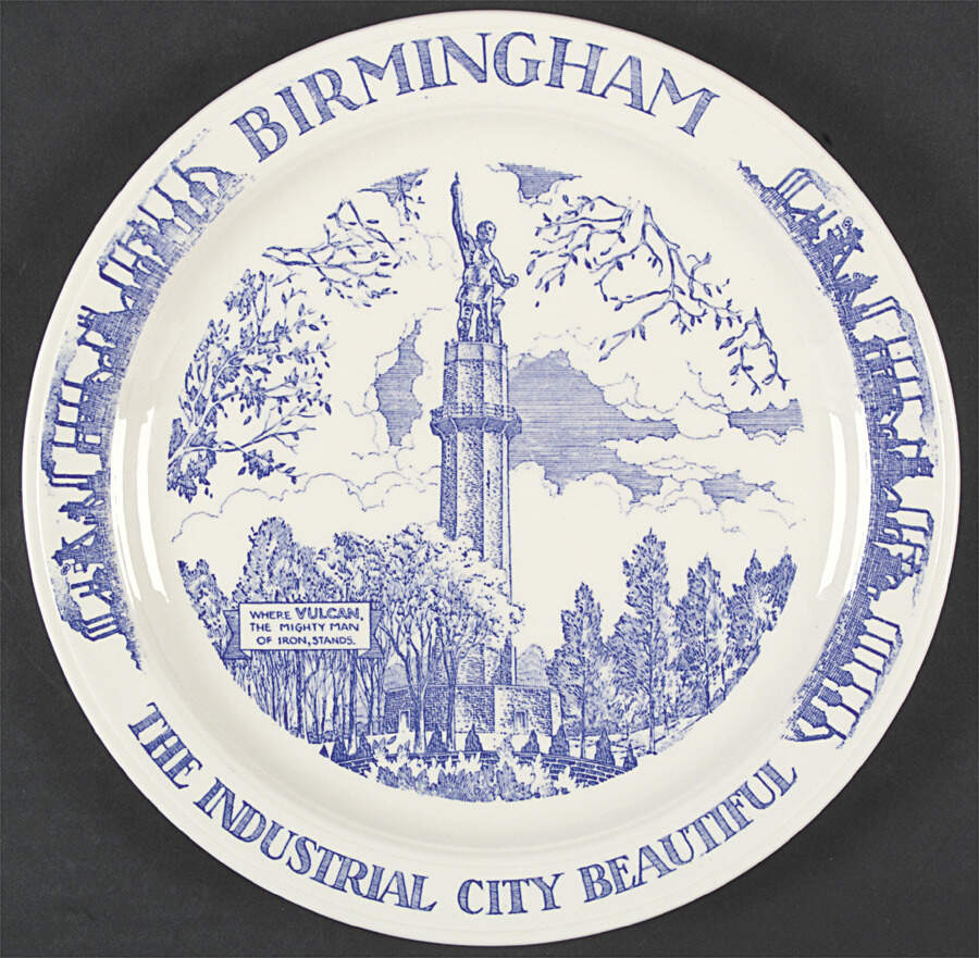 City Plates Birmingham Alabama-Blue - No Box-Alabama Motif 1-Blue by Vernon Kilns-1