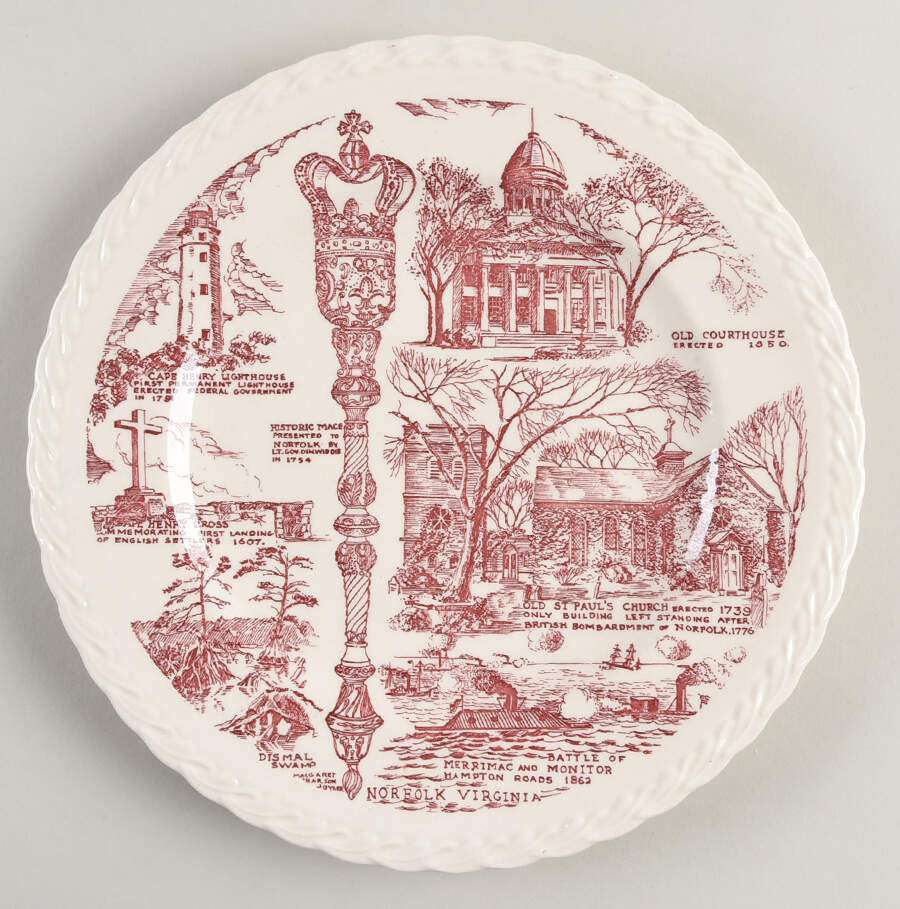 City Plates Norfolk Virginia - No Box-Virginia Motif 4-Red SW by Vernon Kilns-1