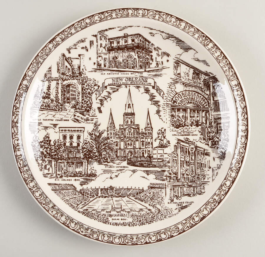 City Plates Now Orleans - No Box-Louisiana Motif 4-Brown by Vernon Kilns-1