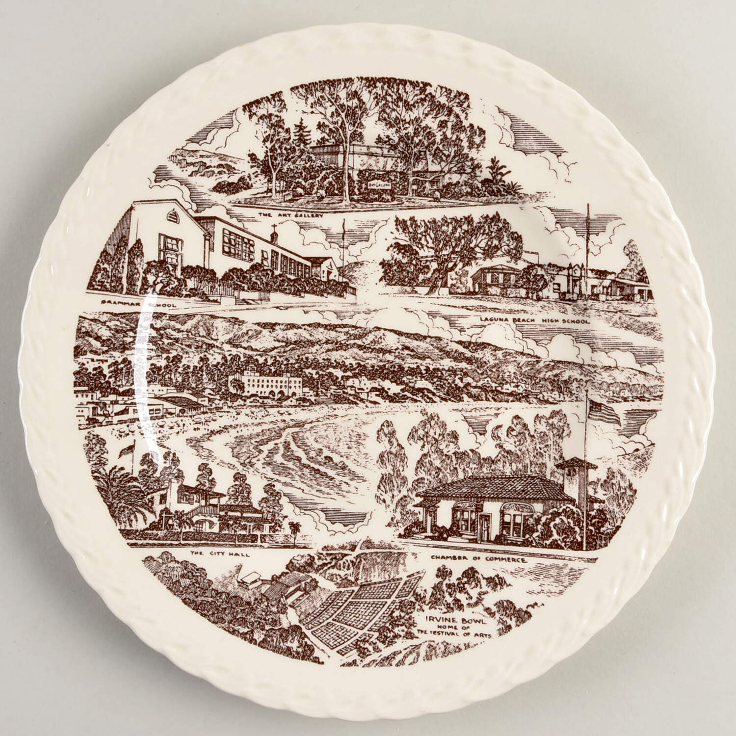 City Plates Laguna Beach, California - No Box-California Motif 22-Brown by Vernon Kilns-1