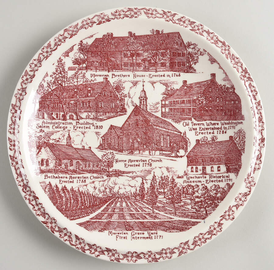 City Plates Old Salem North Carolina - No Box-North Carolina 5-Red by Vernon Kilns-1