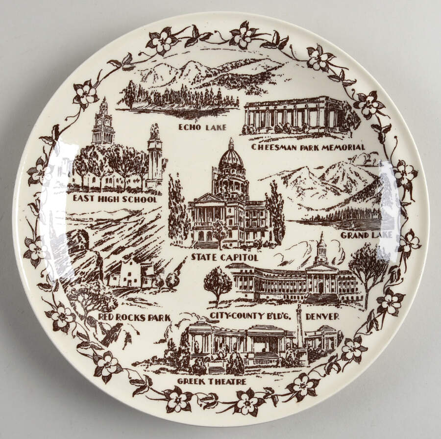 City Plates Denver Colorado-Brown - No Box-Colorado Motif 3-Brown by Vernon Kilns-1