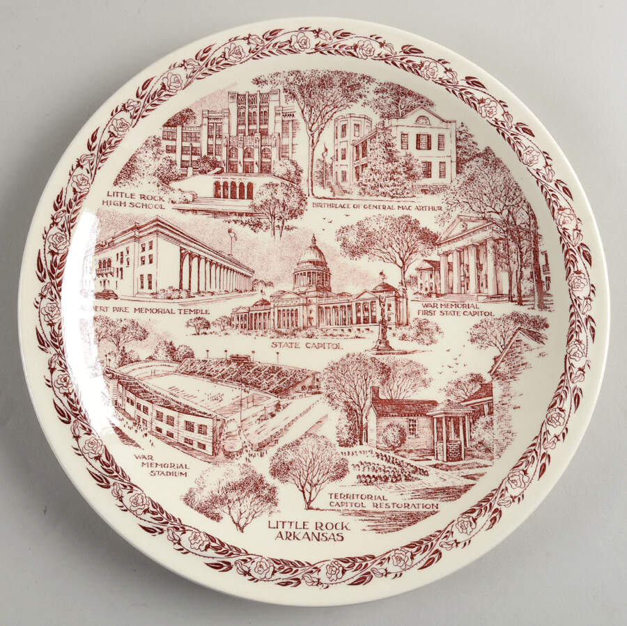 City Plates Little Rock Arkansas-Red - No Box-Arkansas Motif 2-Red by Vernon Kilns-1