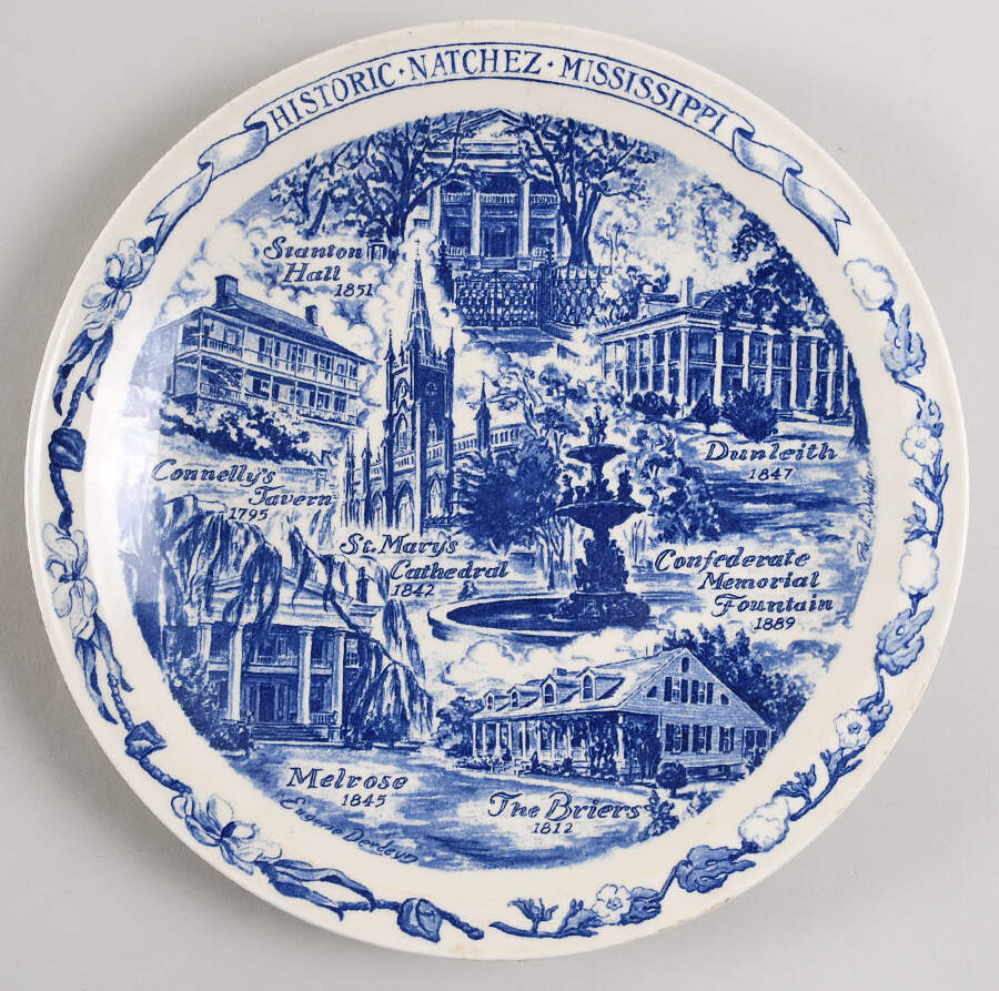 City Plates Historic Natchez Mississippi - No Box-Mississippi Motif3-Blue by Vernon Kilns-1