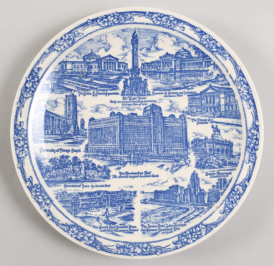 City Plates Chicago Illinois Blue - No Box-Illinois Motif 2-Blue by Vernon Kilns-1