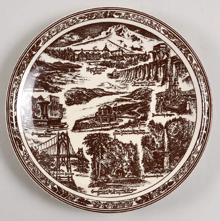 City Plates Portland - No Box-Oregon Motif 1-Brown by Vernon Kilns-1