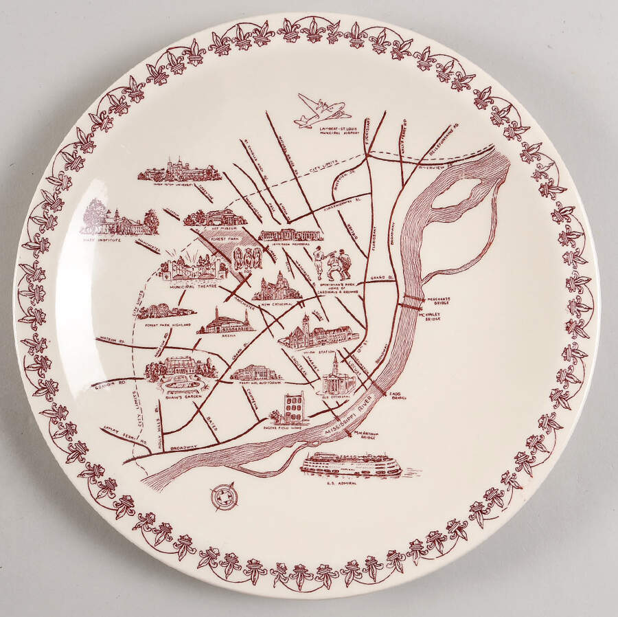 City Plates St Louis Missouri - No Box-Missouri Motif 5-Red by Vernon Kilns-1