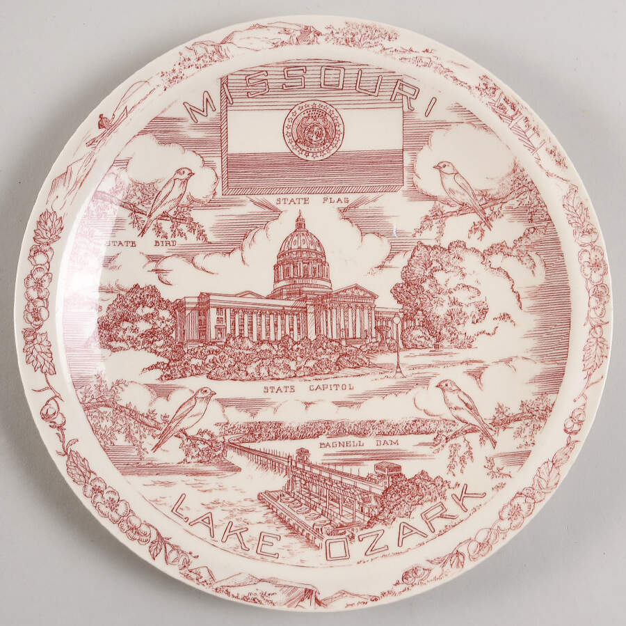 City Plates Lake Ozark Missouri - No Box-Missouri Motif 1-Red by Vernon Kilns-1