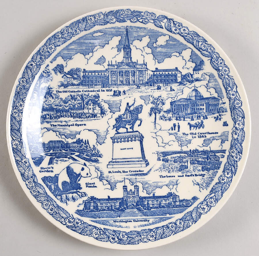 City Plates St Louis Missouri-Blue - No Box-Missouri Motif 1-Blue by Vernon Kilns-1