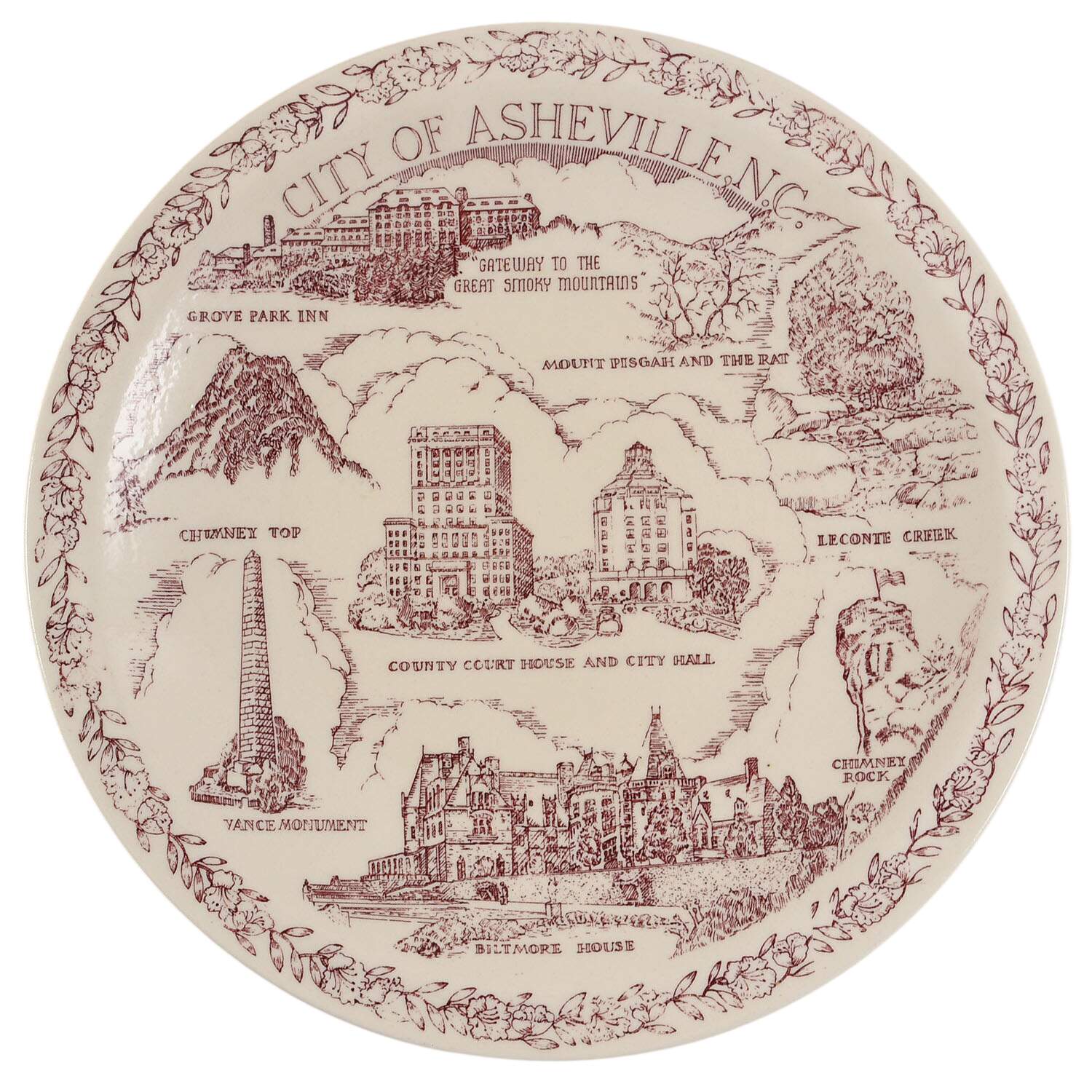 City Plates Ashville North Carolina-Red - No Box-North Carolina 1-Red by Vernon Kilns-1