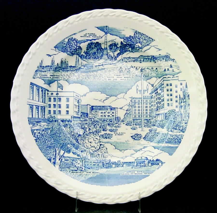 City Plates Pensacola Florida-Blue - No Box-Florida Motif 3-Blue by Vernon Kilns-1