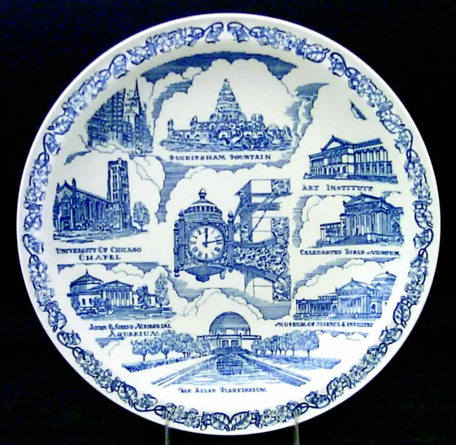 City Plates Chicago Illinois-Blue - No Box-Illinois Motif 1-Blue by Vernon Kilns-1