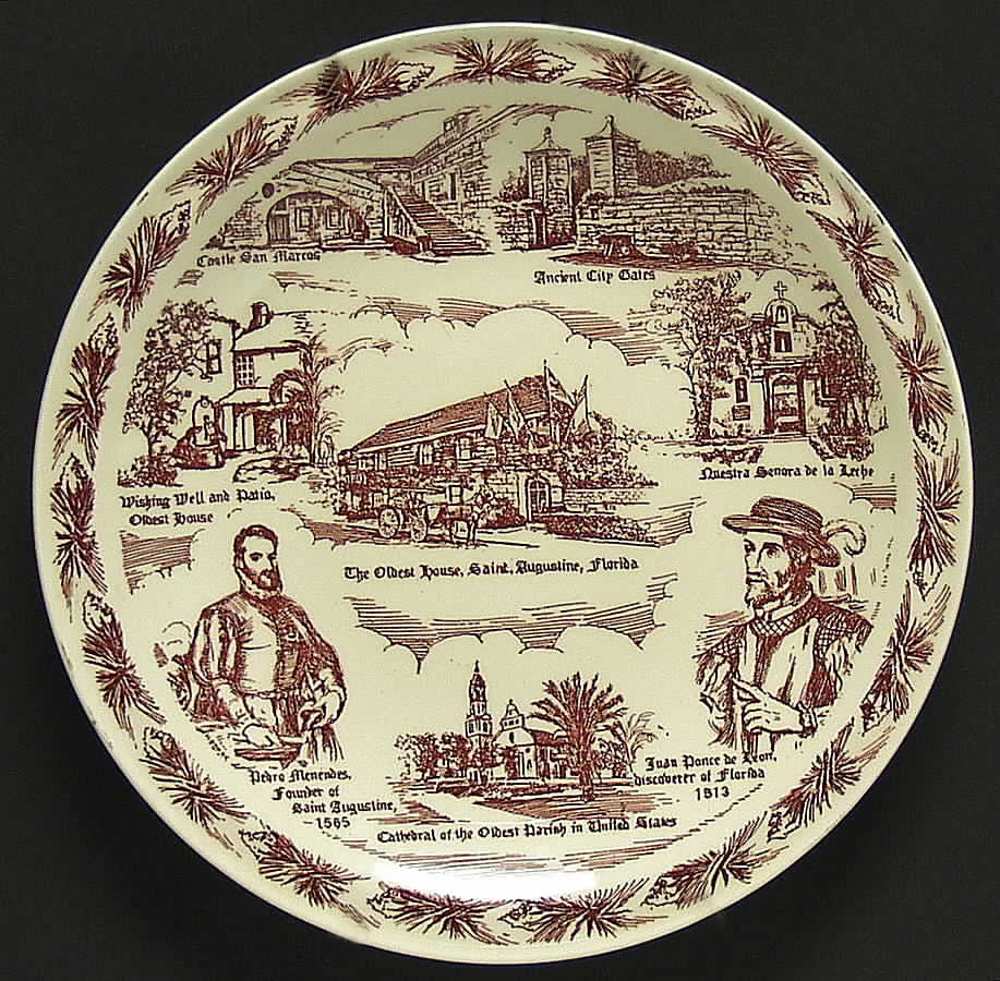 City Plates St Augustine Florida-Brown - No Box-Florida Motif 4-Brown by Vernon Kilns-1