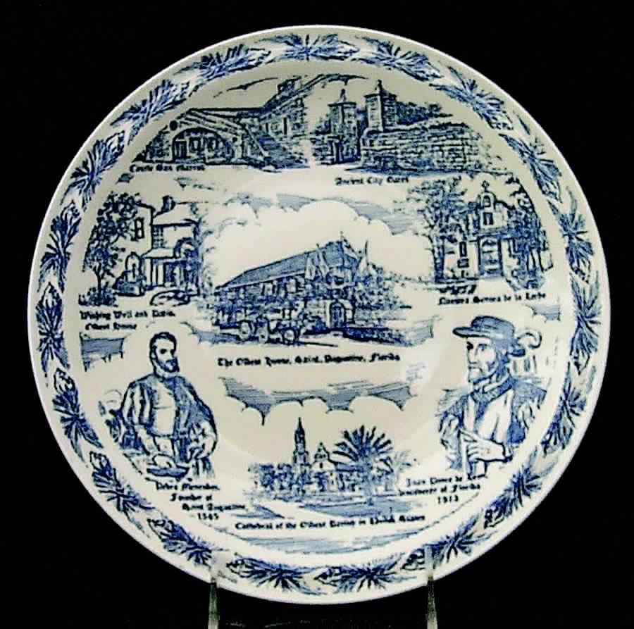 City Plates St Augustine Florida-Blue - No Box-Florida Motif 4-Blue by Vernon Kilns-1