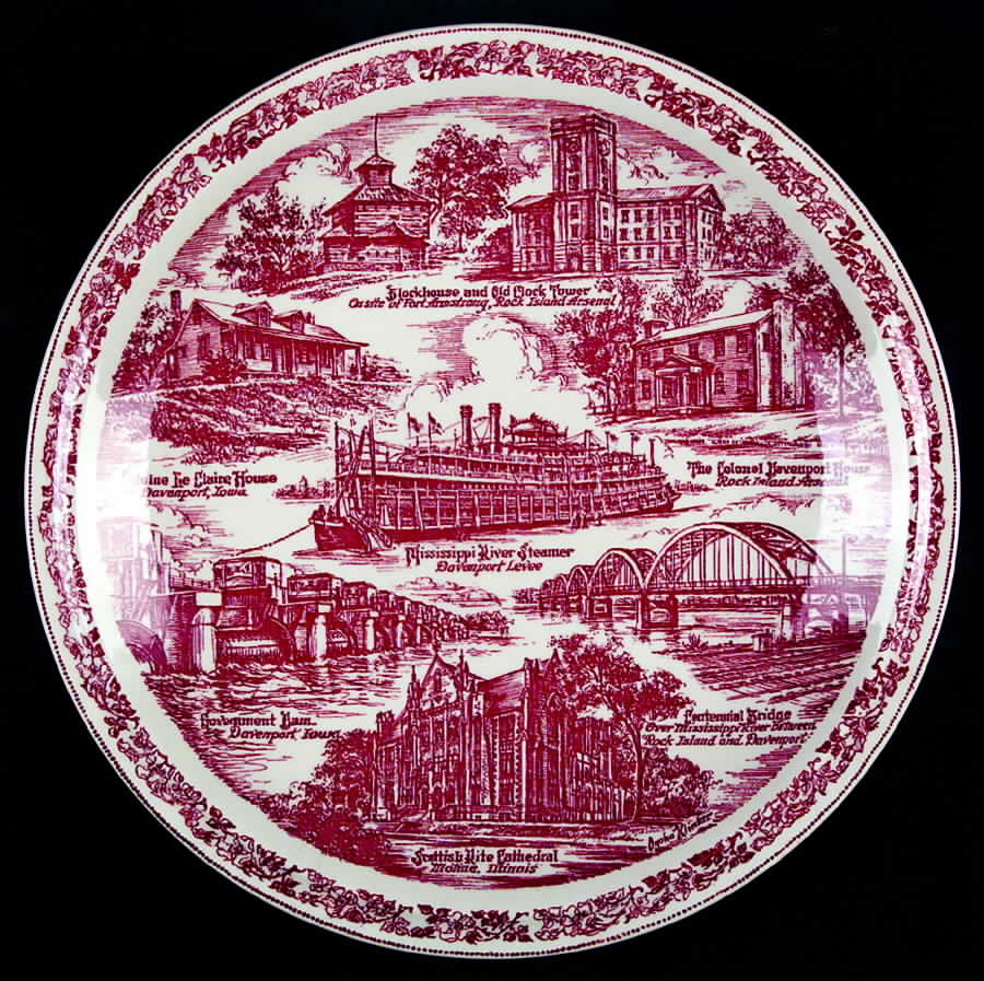 City Plates Tri-Cities Iowa-Red - No Box-Iowa Motif 2-Red by Vernon Kilns-1