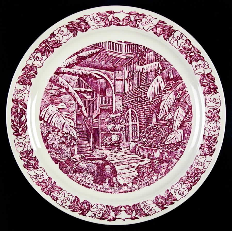 City Plates Old New Orleans Louisiana-Red - No Box-Louisiana Motif 2-Red by Vernon Kilns-1